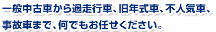 一般中古車から過走行車、旧年式車、不人気車、事故車まで、何でもお任せください。